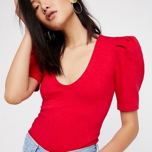 Free People Ellery Red Blouse Top Size XS - Picture 2 of 6
